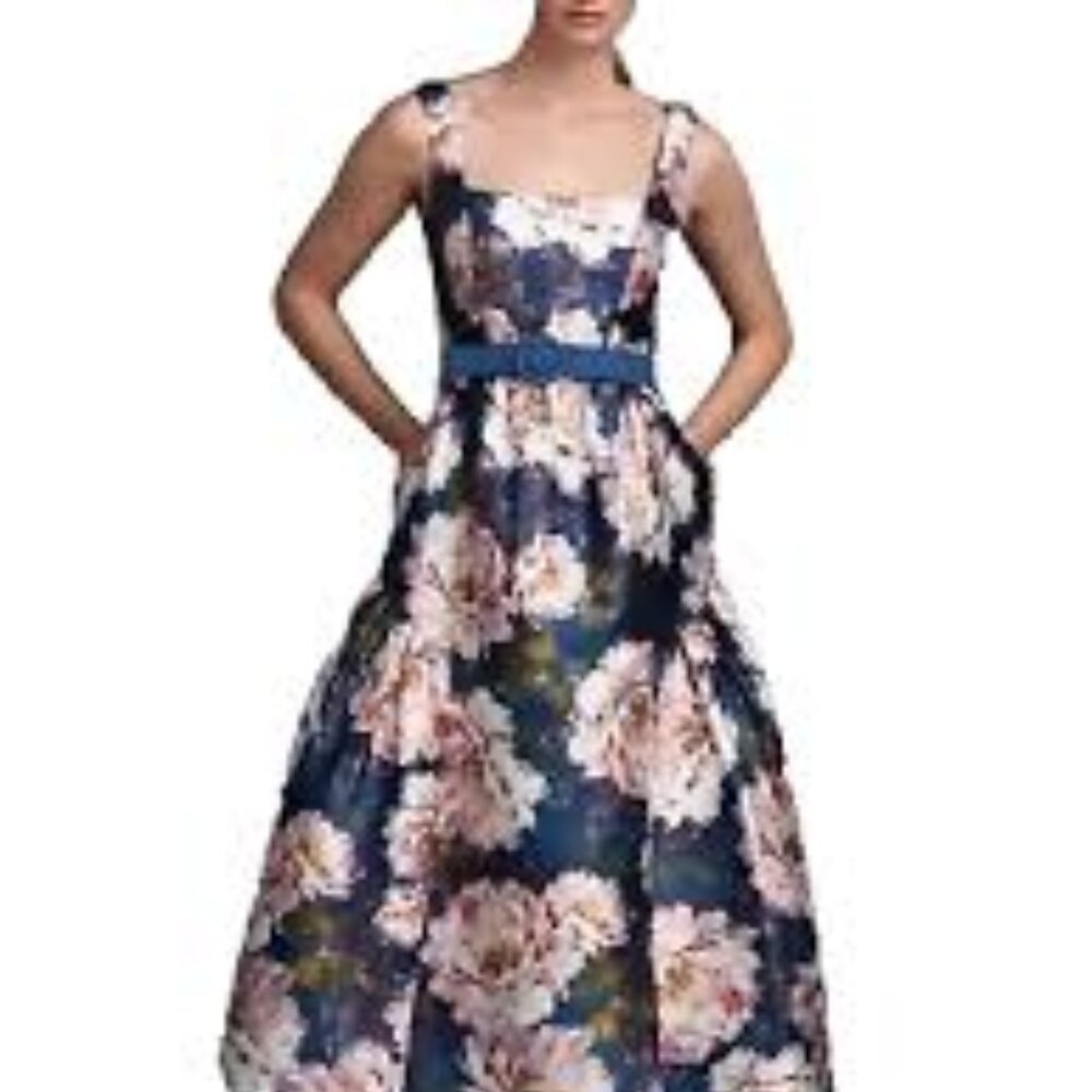 Kay Unger blush blue floral Lydia tea length cocktail dress size 10 - Picture 4 of 11